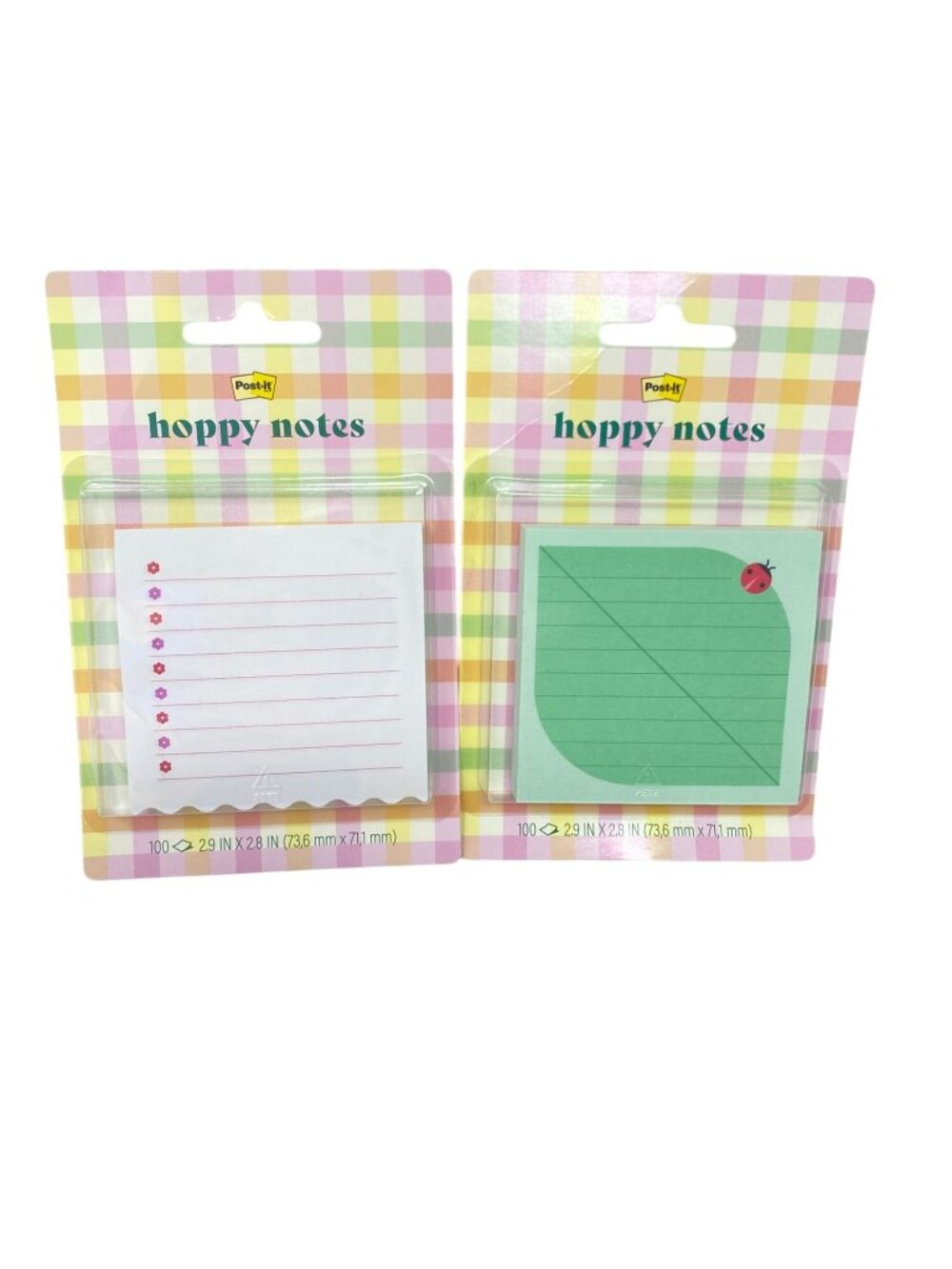 Post-it 2 Pk Hoppy Notes Green Leaf/Ladybug Square & Pink Flower Bullet List